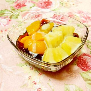 ❤黄桃とパイナップルとラム酒の練乳珈琲ゼリー❤